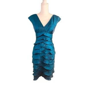 Dressbarn Collection Teal Sleeveless Tiered Dress Crinkle Taffeta sz 4